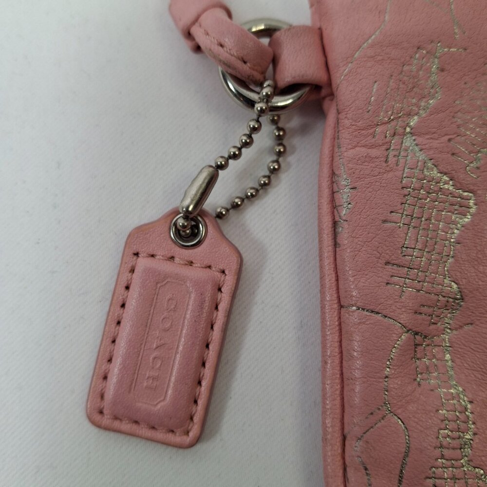 COACH Coral Pink Floral Wristlet Pouch Wallet Silvertone Hardware 6.25 x 4.25 in - Picture 5 of 7